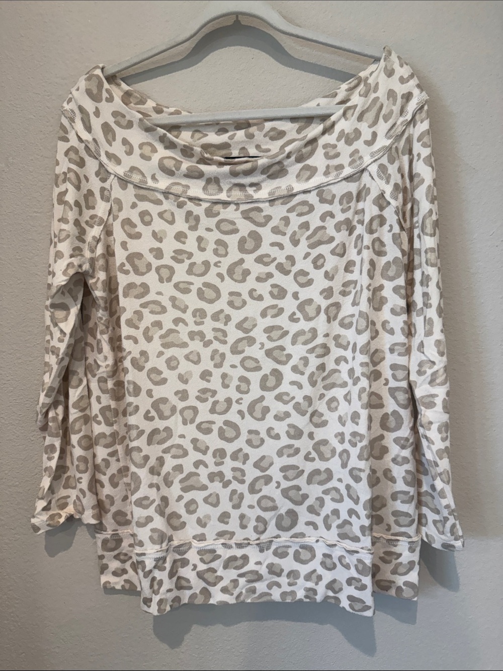 Gibson Off-Shoulder Leopard Print Cozy Fleece Sweater